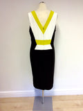 STAR BY JULIEN MACDONALD BLACK,WHITE & LIME PENCIL DRESS SIZE 18
