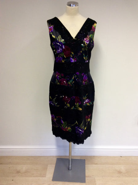 STAR BY JULIEN MACDONALD BLACK FLORAL PRINT PENCIL DRESS SIZE 18