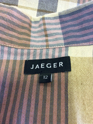 Jaeger Pinks & Purples Check Cotton Button Front Cap Sleeve Dress Size 12