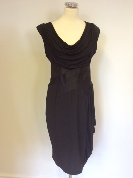 Star By Julien Macdonald Black Scoop Neck With Satin Pleated Trim Dress Size 12
