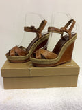 CHRISTIAN LOUBOUTIN TAN LEATHER WEDGE HEEL SANDALS SIZE 6/39