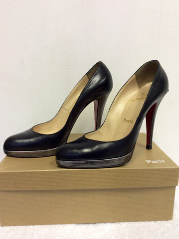 CHRISTIAN LOUBOUTIN BLACK LEATHER & PEWTER LEATHER HEELS SIZE 6/39