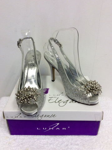 BRAND NEW LUNAR ELEGANCE SILVER PEEPTOE SLINGBACK HEELS SIZE 5/38