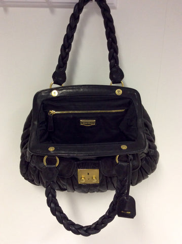 MIU MIU BLACK LEATHER MATELASSE SHOULDER BAG