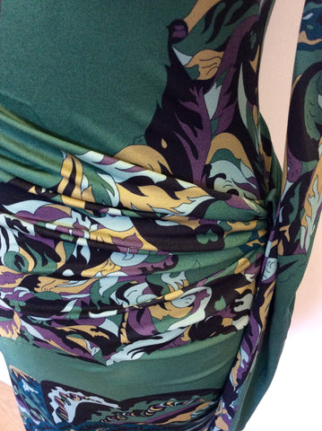 EMILIO PUCCI GREEN PRINT LONG SLEEVE DRESS SIZE 8