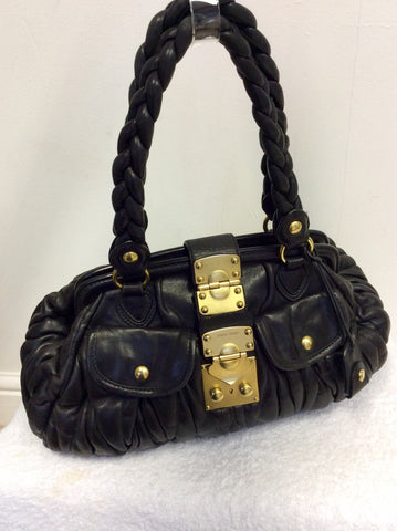 MIU MIU BLACK LEATHER MATELASSE SHOULDER BAG