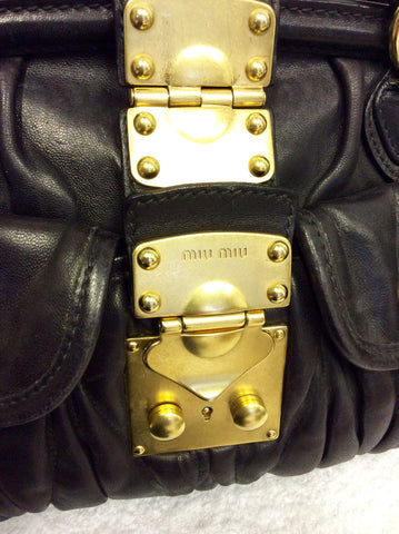 MIU MIU BLACK LEATHER MATELASSE SHOULDER BAG