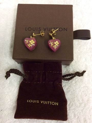 LOUIS VUITTON PINK HEART INCLUSION EARRINGS