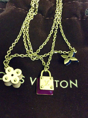 LOUIS VUITTON GOLD 3 STRAND FLOWER & PADLOCK SWEET CHARM BRACELET