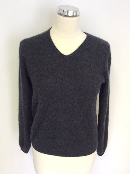 ISLE DARK GREY CASHMERE V NECK JUMPER SIZE L
