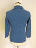100% 2 PLY TURQOUISE CASHMERE COLLARED V NECK JUMPER SIZE M