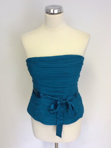 COAST TURQOUISE PLEATED SILK BUSTIER WITH TIE BELT SIZE 16