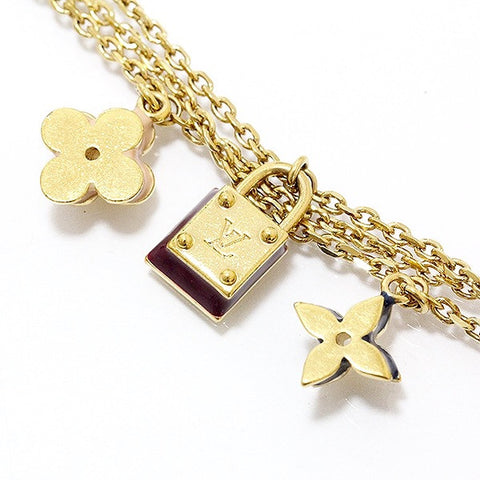 LOUIS VUITTON GOLD 3 STRAND FLOWER & PADLOCK SWEET CHARM BRACELET