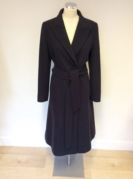 HOBBS DARK BLUE WOOL BLEND BELTED COAT SIZE 14