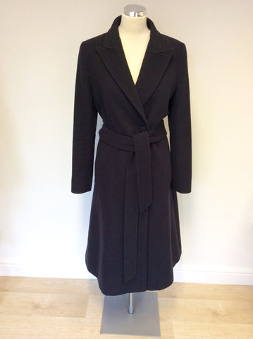 HOBBS DARK BLUE WOOL BLEND BELTED COAT SIZE 14