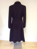 HOBBS DARK BLUE WOOL BLEND BELTED COAT SIZE 14