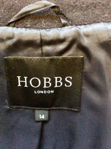 HOBBS DARK BLUE WOOL BLEND BELTED COAT SIZE 14