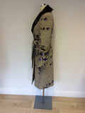 MULBERRY NATURAL WEAVE & PURPLE FLORAL LEATHER COLLAR BELTED COAT SIZE 10