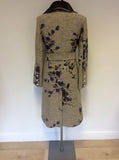 MULBERRY NATURAL WEAVE & PURPLE FLORAL LEATHER COLLAR BELTED COAT SIZE 10