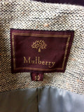 MULBERRY NATURAL WEAVE & PURPLE FLORAL LEATHER COLLAR BELTED COAT SIZE 10