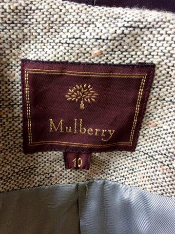 MULBERRY NATURAL WEAVE & PURPLE FLORAL LEATHER COLLAR BELTED COAT SIZE 10