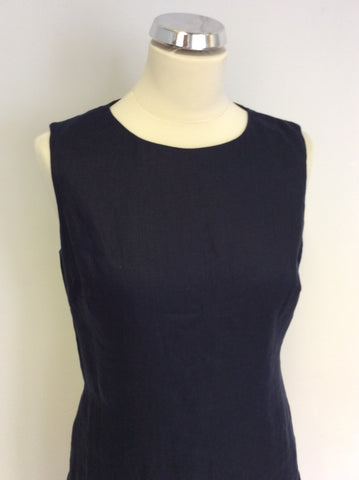 HOBBS NAVY BLUE LINEN DRESS SIZE 12