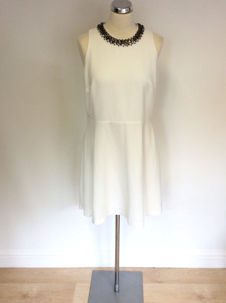 BRAND NEW MARKS & SPENCER IVORY BEADED NECKLINE SKATER DRESS SIZE 14