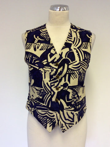 MULBERRY CREAM & PURPLE PRINT COTTON WAISTCOAT SIZE 10