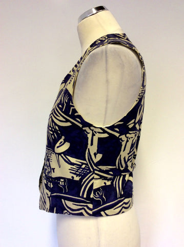MULBERRY CREAM & PURPLE PRINT COTTON WAISTCOAT SIZE 10