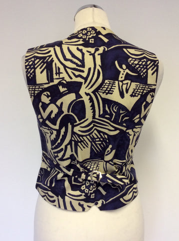 MULBERRY CREAM & PURPLE PRINT COTTON WAISTCOAT SIZE 10