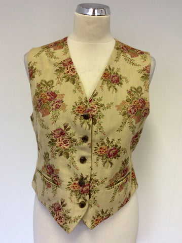 MULBERRY CREAM WITH PINK & GREEN FLORAL DESIGN WAISTCOAT SIZE 12