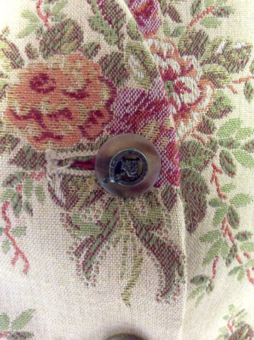 MULBERRY CREAM WITH PINK & GREEN FLORAL DESIGN WAISTCOAT SIZE 12