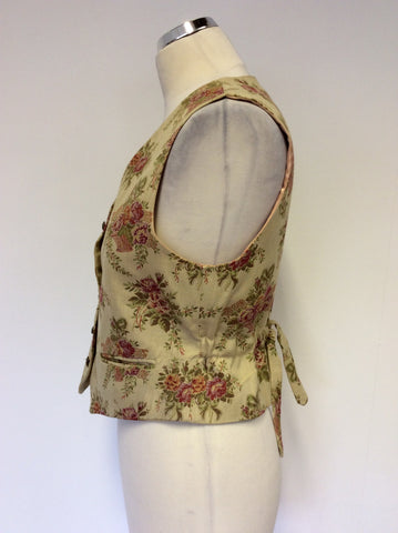 MULBERRY CREAM WITH PINK & GREEN FLORAL DESIGN WAISTCOAT SIZE 12