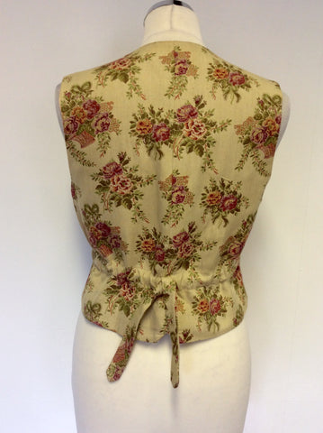 MULBERRY CREAM WITH PINK & GREEN FLORAL DESIGN WAISTCOAT SIZE 12