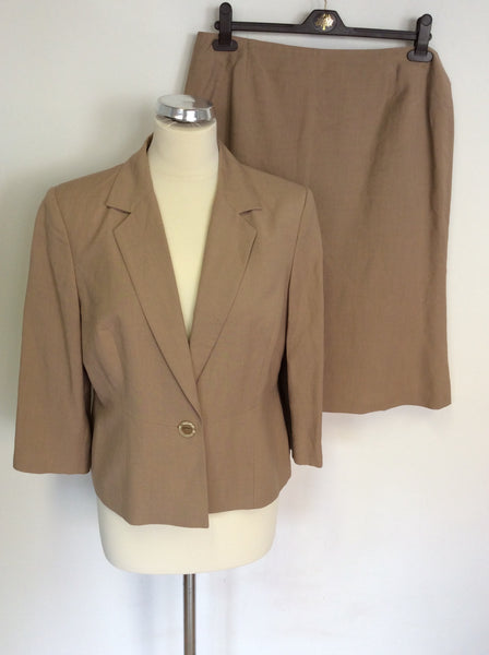 MINOSA PETITE CAMEL LINEN BLEND SKIRT SUIT SIZE 14