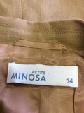 MINOSA PETITE CAMEL LINEN BLEND SKIRT SUIT SIZE 14