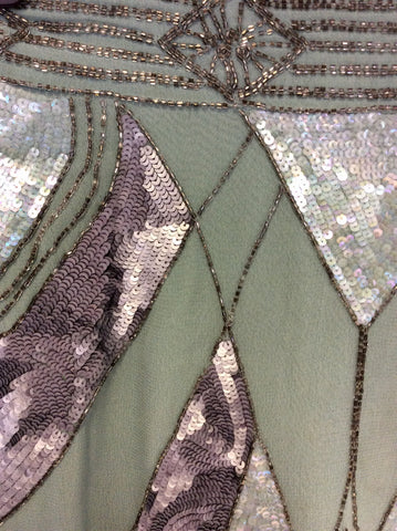 WHISTLES GREEN & SILVER GREY SEQUINED KNEE LENGTH SKIRT SIZE 8