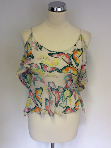 WHISTLES BUTTERFLY PRINT SILK STRAPPY TOP SIZE 10