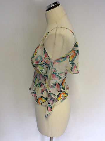 WHISTLES BUTTERFLY PRINT SILK STRAPPY TOP SIZE 10