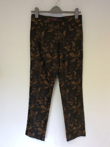 VINTAGE MULBERRY ROGER SAUL BROWN FLORAL PRINT SILK TROUSERS SIZE 10