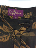VINTAGE MULBERRY ROGER SAUL BROWN FLORAL PRINT SILK TROUSERS SIZE 10