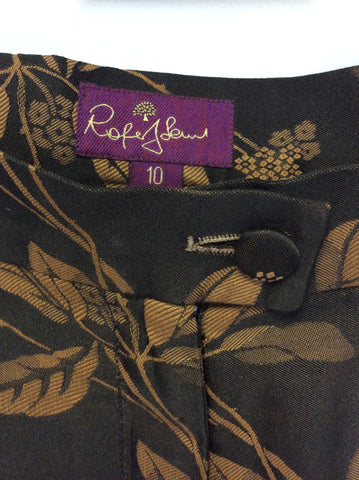 VINTAGE MULBERRY ROGER SAUL BROWN FLORAL PRINT SILK TROUSERS SIZE 10