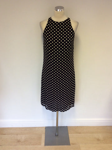HOBBS NAVY BLUE & WHITE SPOT SLEEVELESS DRESS SIZE 10
