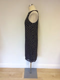 HOBBS NAVY BLUE & WHITE SPOT SLEEVELESS DRESS SIZE 10