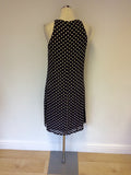 HOBBS NAVY BLUE & WHITE SPOT SLEEVELESS DRESS SIZE 10