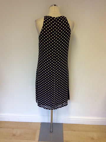 HOBBS NAVY BLUE & WHITE SPOT SLEEVELESS DRESS SIZE 10