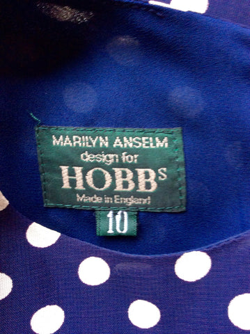 HOBBS NAVY BLUE & WHITE SPOT SLEEVELESS DRESS SIZE 10