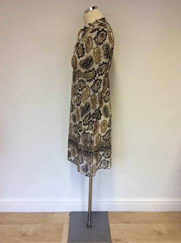 MULBERRY CREAM,BLACK & BROWN PRINT SILK DRESS SIZE 10