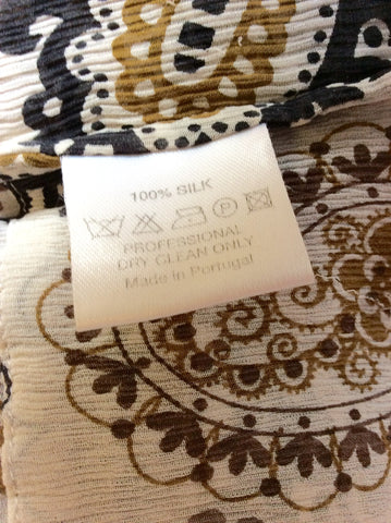 MULBERRY CREAM,BLACK & BROWN PRINT SILK DRESS SIZE 10