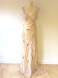 MULBERRY NUDE & APRICOT PRINT SILK LONG STRAPPY DRESS SIZE 10